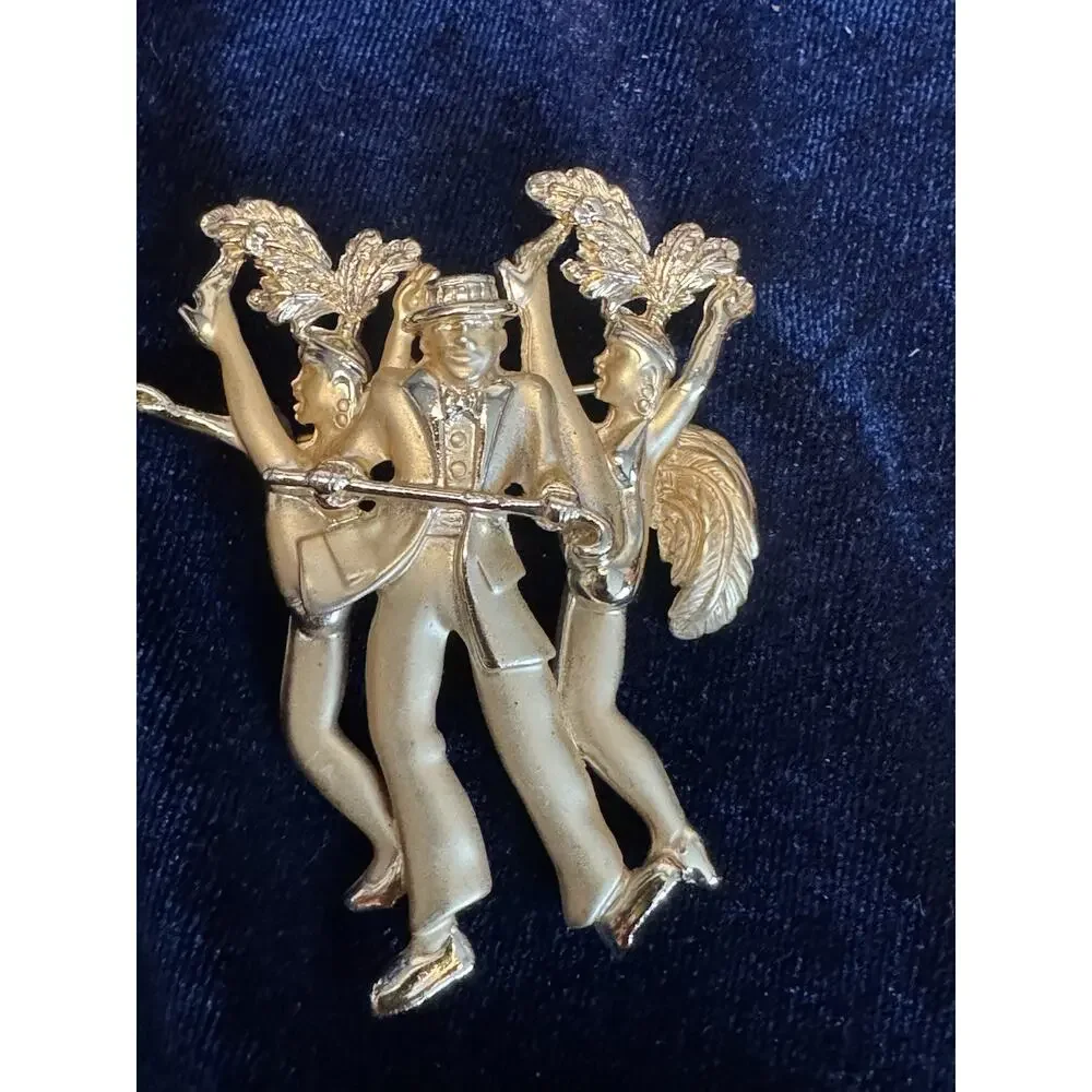 Vintage Gold Tone Mardi Gras Jazz Band Showgirls Cabaret Figural Brooch Pin
